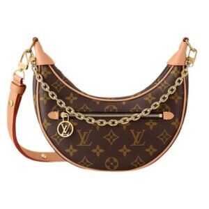 Authentic Louis Vuitton Monogram Loop Handbag Shoulder Bag Half Moon Brown Tan